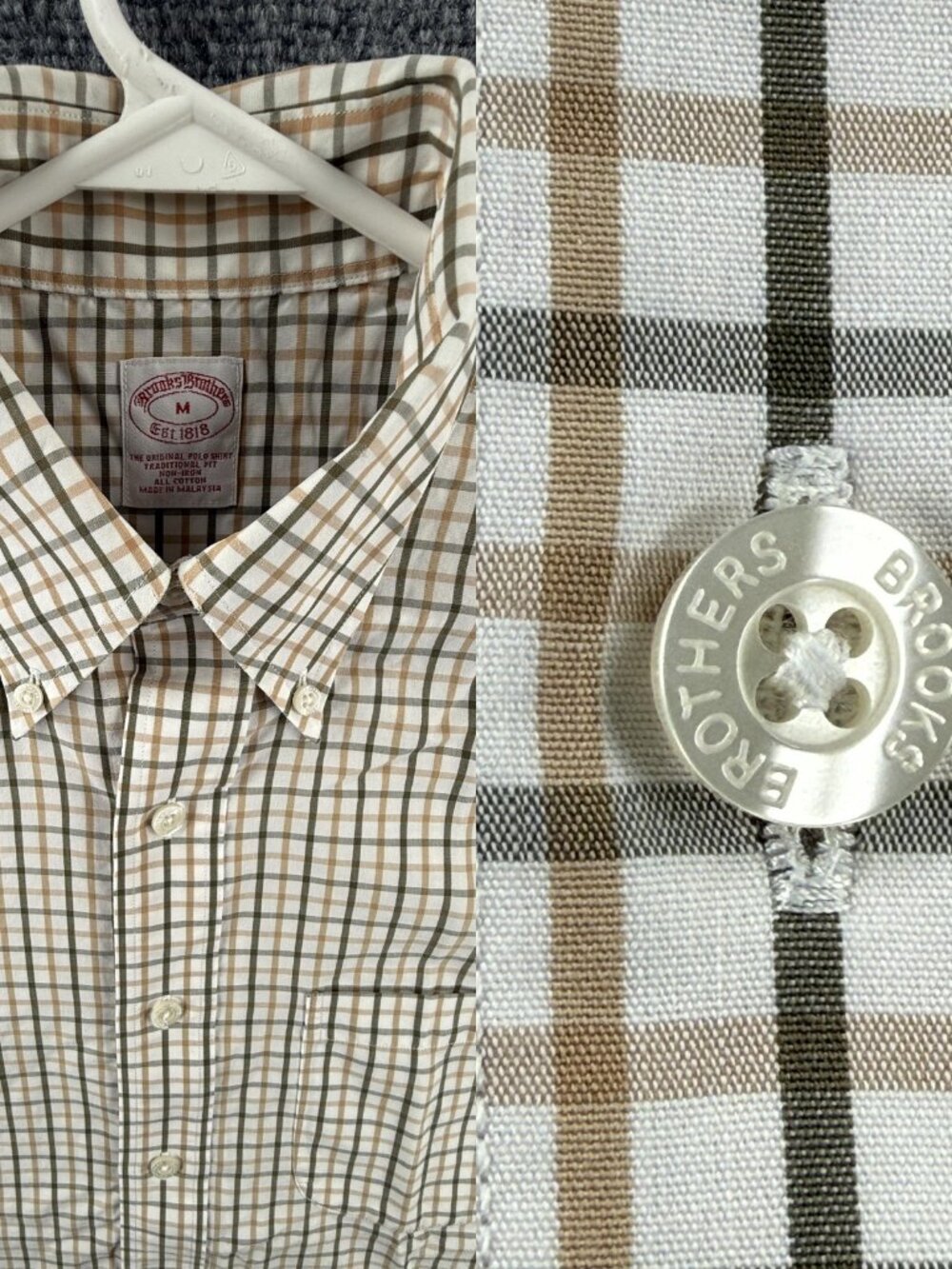 Brooks Brothers Traditional Cotton Medium Check Non-Iron Button-Down Pocket Men